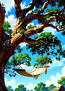 Hammock under a tree, digital art