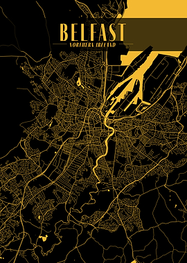 Belfast Golden Map Art