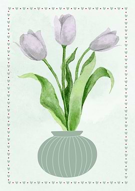 Watercolor Tulips in Vase Illustration