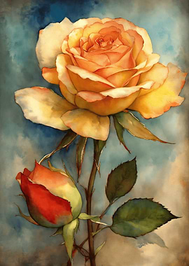 Watercolor Roses: Yellow and Red Bloom