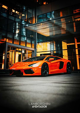 Orange Lamborghini Aventador in Cityscape