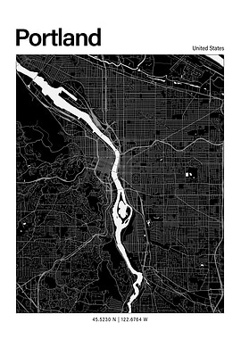 Portland Black and White Map