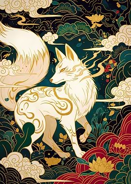 Elegant Fox in Japanese Art Style