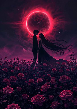 Romantic Couple Under Red Eclipse