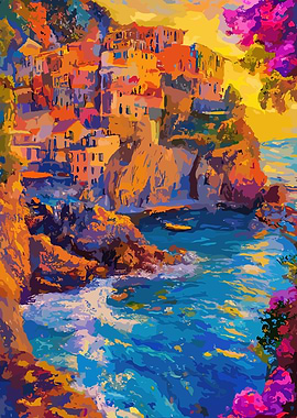 Coastal Village Painting