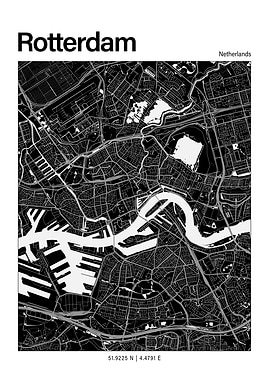 Rotterdam Black and White Map