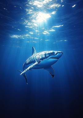 Great White Shark in Ocean Depths