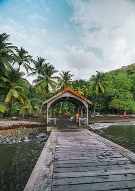 Tropical Beach Pier with Pavilion