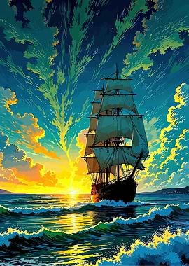 Sailing Ship at Sunset