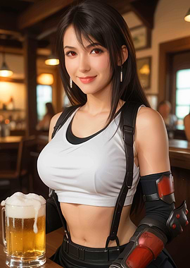 Tifa Lockhart with Beer in Bar