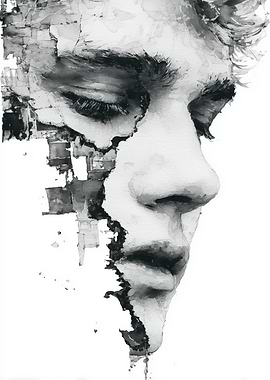 Monochrome Portrait with Abstract Fragmentation