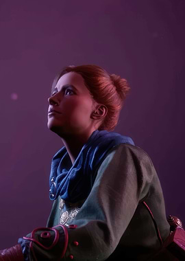 Woman Looking Upward in Purple Light