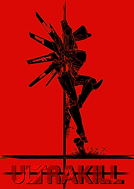Ultrakill Robot Silhouette on Red