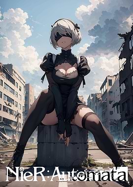2B NieR:Automata in Destroyed Cityscape