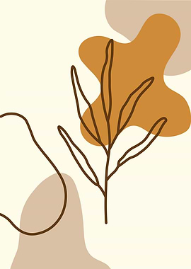 Minimalist Plant Line Art with Abstract Shapes