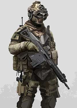 Fully Equipped Soldier with Rifle