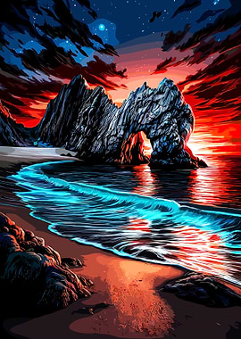 Dramatic Coastal Landscape at Sunset