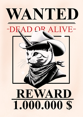 Wanted: Unicorn Cat Cowboy Poster