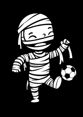 Cartoon Mummy Playing Soccer