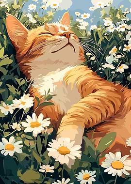 Cat Nap in Daisy Field