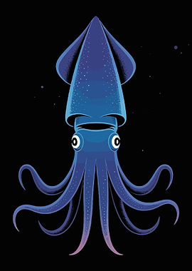 Stylized Blue Squid on Black Background