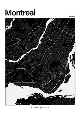 Montreal Black and White Map