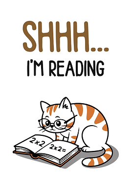Shhh... I'm Reading Cat Cartoon