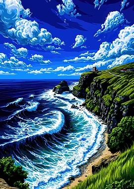 Coastal Cliff Landscape with Waves