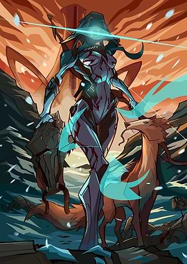 Futuristic Warrior with Fox Companion