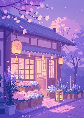 Anime Flower Shop with Cherry Blossom Sakura