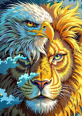 Eagle and Lion Fusion Digital Art