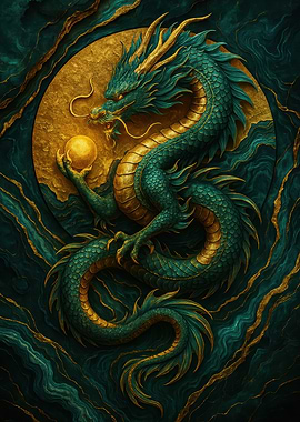 Emerald Dragon with Golden Orb