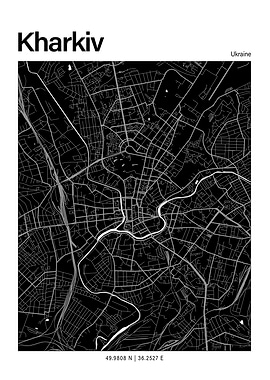 Kharkiv Black and White Map