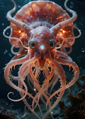 Alien Octopus Creature in Deep Sea