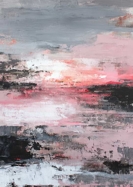 Abstract Pink and Gray Landscape Painting