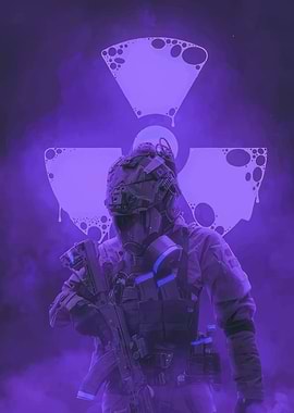 Soldier in Gas Mask with Rifle