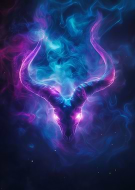 A mystical pair of glowing horns hovering in the air