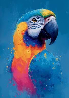 Colorful Parrot Portrait on Blue Background