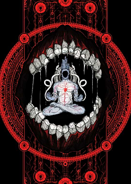 Meditating Figure in Mouth of Horror