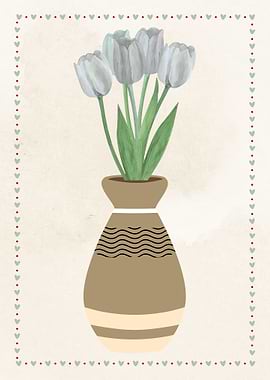 Tulips in Vase with Heart Border