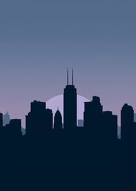 Twilight Cityscape Silhouette at Dusk