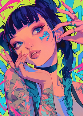 Anime Girl with Tattoos and Rings
