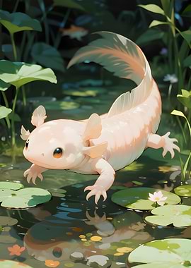 Axolotl in Pond Digital Art