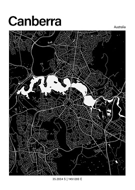 Canberra Black and White Map