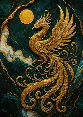 Golden Phoenix on Emerald Marble
