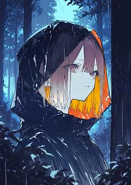 Anime girl in the rain