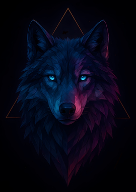 Neon Wolf Portrait with Triangle