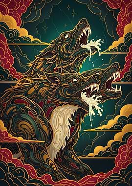 Three-Headed Wolf Illustration