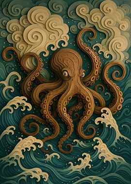 Octopus in Ocean Waves