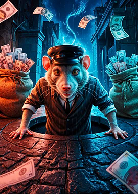 Rat in Suit with Money Bags